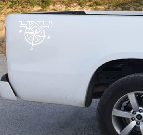 DualColorStampe® Autocollants pour Pickup 4 x 4 Off Road Boussole rose des vents (2 pièces DX-SX) Hors-route accessoires autocollants decal auto 0407 (blanc brillant)