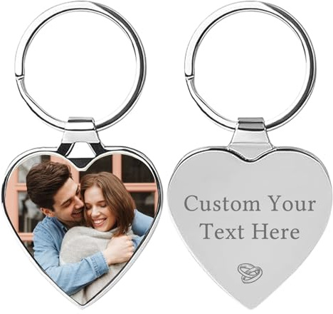 WBW Photo Keyring, Personalised Keyring Photo with Engraved Text | Custom photo keyring with engraved text. Romantic personalised keyring photo for couples valentines, deployment, Christmas