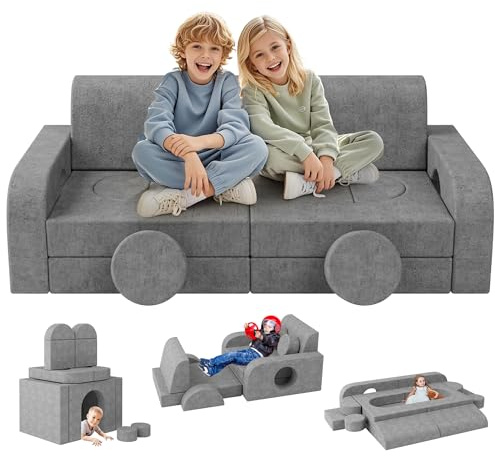 Betterhood 14pcs Modular Kids Play Couch, 1000+DIY Versatile Kids Couch Building Fort, Child Sectional Sofa for Playroom Bedroom, Convertible Foam Sofa for Boys & Girls (Grey)