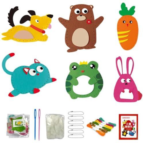 Nähset aus Filz für Kinder, DIY Nähset Kinder Tierformen für Kinder pädagogische Anfänger, für kuscheltiere DIY Handwerker Set für Kinder, für Kinder und Anfänger, Tiere Nähen Bastelset, Mehrfarbig