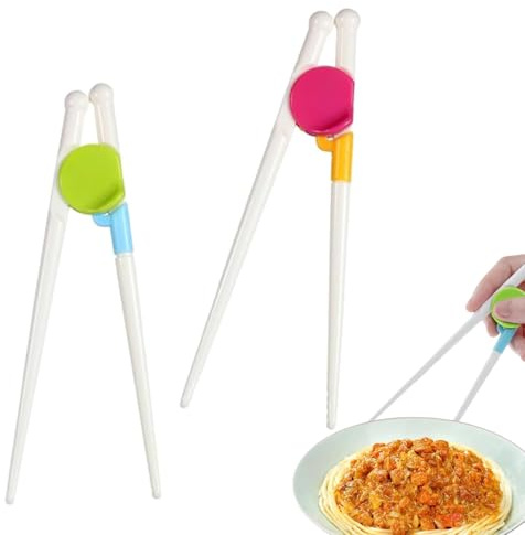 2 Pairs Kids Training Chopsticks – Reusable Learning Chopsticks with Silicone Animal Holders for Toddlers & Beginners, BPA-Free Utensils with Cases