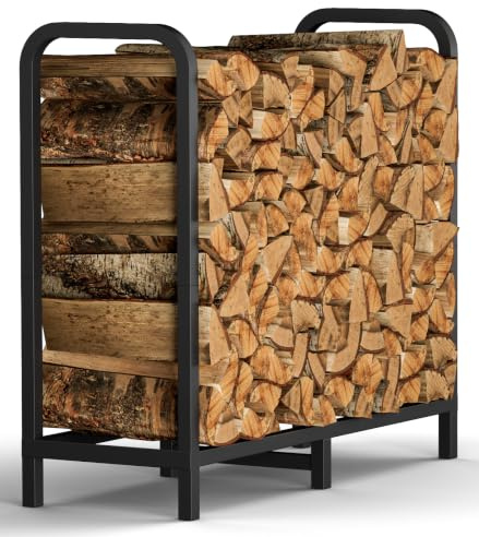 Artigarden Étagère à bois de chauffage, 85 cm, réglable en hauteur et stable, pour cheminée, intérieur et extérieur, support en métal, étagère pour bois de cheminée, noire