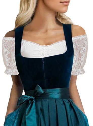 Générique Dirndl Femme Oktoberfest, Chemisier pour Ladies Short Blouse Chic et éLéGant Fluide Blanc Manches 3/4 Élégant Col Montant Courtes Top Le Festival ou la Vie de Tous Les Jours