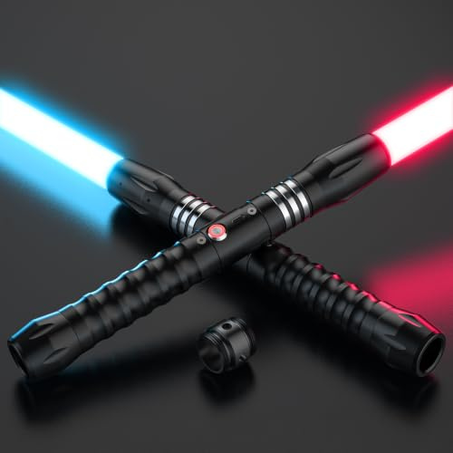 FlyQintess Spada Laser RGB 24 Colori, Spade Laser Ricaricabili USB-C con Suono FX e Manico Metallico, 102 CM Lightsaber per Bambini e Adulti Regalo di Compleanno Natale Giochi di Ruolo (Prisma 2pc)