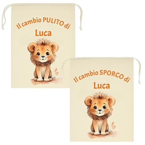 Mr. Gadgets Set 2 Sacchetti Asilo Personalizzati con Nome - Sporco & Pulito - Taglie Diverse 25x30cm o 30x40cm- Cambio Bimbo Scuola Nido Materna