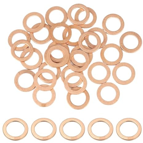 15 Pcs M14 Copper Crush Washers for Oil Drain Plug,14mm ID 20mm OD 1.5mm Thick Metric Flat Sealing Gasket Ring Kit for Sump Plug,Hydraulic Fittings,Heat Resistant and Leak Proof for Screws Bolts