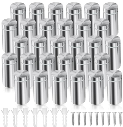 30 Stück Abstandshalter Schraube Edelstahl, 12x25mm Schilderhalter Werbeschraube Schilder Wandabstandshalter mit Schrauben Wand Glas Werbung Schraub für Acryl Bilderrahmen Silber