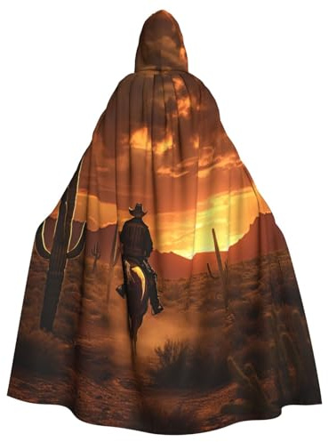 West Desert Cactus With Cowboys Riding Horses3 Print Witch Cloak, Cloak With Hood, Halloween Hooded Cape, Wizard Robe Men Cosplay Costume