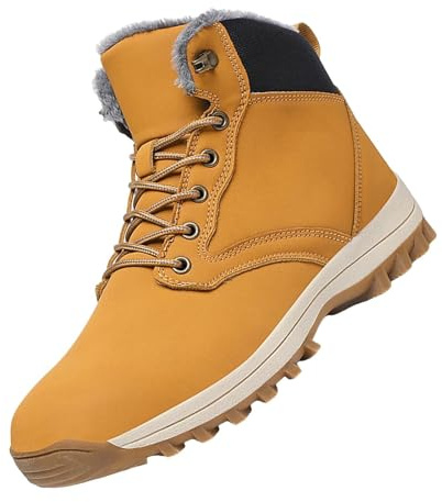Botas de nieve cálidas para hombre, resistentes al agua, botas de invierno, forradas cálidas, antideslizantes, cómodas, térmicas, de goma, para senderismo, tiempo libre, amarillo, 41 EU