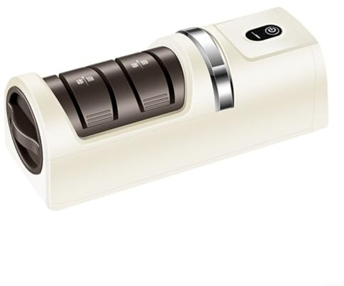 Alanmoship Electric Sharpener With Dual-Slot Design For Kitchen And Fruit Knives, Compatible With Straight And Serrated Blades, Cordless Operation, 3 Gear Adjustment, Beige(Beige)