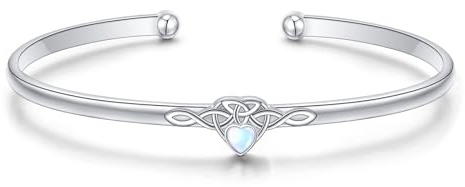 DAOCHONG 925 Sterling Silber keltischer Knoten Mondstein Armreif Manschette für Frauen verstellbarer Armreif Schmuck Geschenk zum Geburtstag Jubiläum Weihnachten
