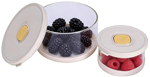 Obstschale mit Deckel 2er Set aus ultraleichtem Borosilikatglas für Beeren | Fruit Bowl 300 & 900ml mit Luftventil, verstärktem Dichtungsring und Antirutschboden, für Obststücken und kleinen Snacks