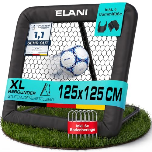 ELANI - Rebounder für Fußball mit Schutzrand & Heringen für sicheren Stand - Fussball Rebounder mit stabilem Rahmen - Tornetz - auch für Handball & Volleyball - Fußball