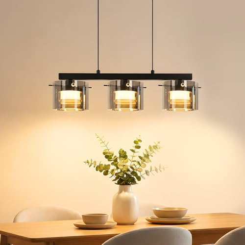 Kowanie Pendelleuchte Esstisch Hängelampe Glas - 3 Flammig Hängend | Esszimmerlampe 140cm LED Hängeleuchte Höhenverstellbar Hängelampe für Esszimmer Wohnzimmer Küche Schlafzimmer Flur