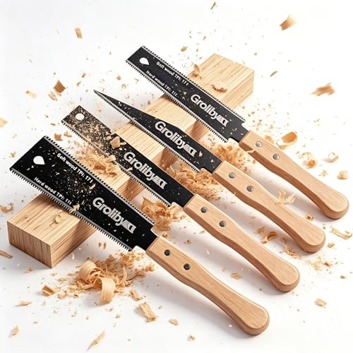 Japansågs-set, 4-delad japansk såg Ryoba & finsåg trä, dragsåg 11/17 TPI med SK5 blad professionell finsåg dragsåg för träbearbetning gör-det-självare snickare