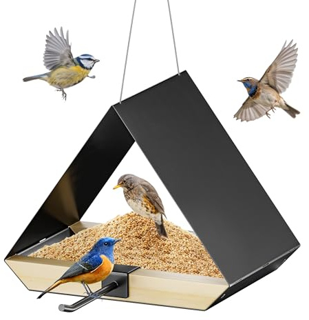 FANHAO Metall Vogelhaus Hänger mit Dach - Robustes Outdoor Vogelfutterhaus, Belüftetes Metallgitter, Leicht zu Reinigen, Garten Dekoration für Wildvögel, Schwarz