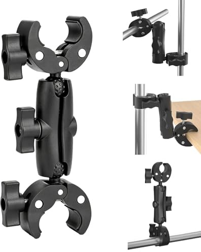 Soporte Camara Doble Abrazadera Magic Arm Estabilizador de Movil | 38 MM Apertura Abrazadera con Adaptador 6,35 MM para Cochecito Monitor Silla Ruedas Brazo Mágico Escritorio Fotográfico