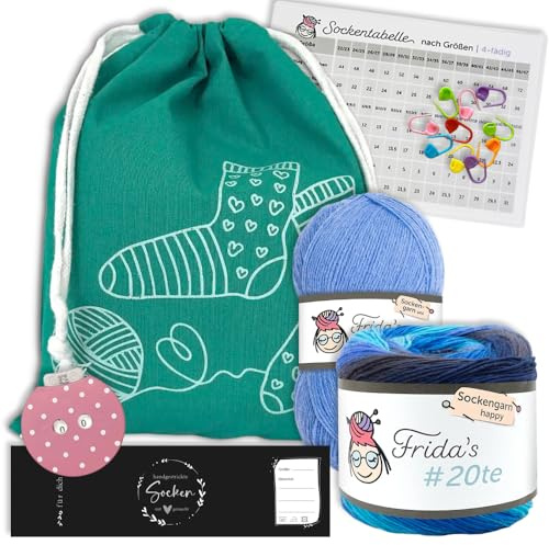 Frida's Wollhaus Masche in der Tasche | Socken Strickset 9 verschiedene Varianten Stricken Häkeln Geschenk (Smaragd)