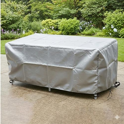 ZDLLDZ Bache Protection Salon de Jardin 180x100x75cm Housse de Table de Jardin Étanche Housse de Protection pour Meubles 420D Oxford Imperméable, Coupe-Vent, Anti-UV, Argent
