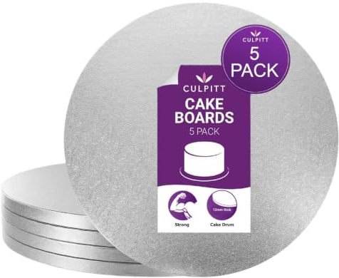 Culpitt 10 (25.5cm) Silver Cake Boards, Round - 5 Pack | 25.5cm Diameter, 12mm Thick, Fits 8 Sponge Or 7 Fruit Cake, Reusable, Food-Safe Foil
