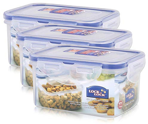 Lock&Lock HPL807 Vorratsdose 470ml - Luft und Wasserdicht - rechteckig (3er Pack)