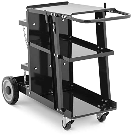 Stamos Welding S-WECA-1 Schweißwagen Schweißmobil Wagen für Schweßgeräte (65 kg, 3 Ablageflächen, Stahl, Gasflaschenhalterung)