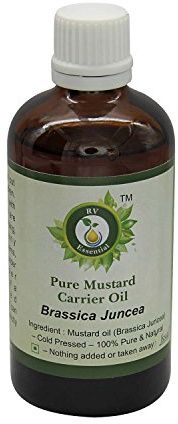R V Essential Mostaza pura del aceite del portador 10ml (0.338 oz)- Brassica Juncea (100% pura y fría natural prensada) Pure Mustard Carrier Oil