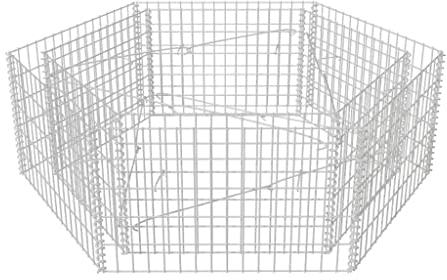 vidaXL Galvanised Steel Hexagonal Gabion Raised Bed 160x140x50 cm - Rustproof and Weather-Resistant Garden Border - Silver
