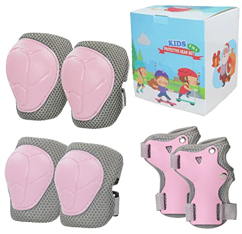LANOVAGEAR Barnens Knäskydd Handledskuddar, Barns Skyddsutrustning Set för 2-8 år, Ställbara knäskydd Armbågsskydd Handledskuddar för Skateboard Skoter Cykling Skridskoåkning Rullskridskor (Rosa, S)