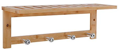 Wandgarderobe Bambus Holz mit 4 Haken - aus Holz angefertigte Garderobe für die Wand - Hängendes Gestell für Bad, Flur, Kleiderschrank - Decopatent