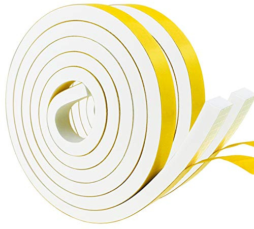 Storystore Joint Isolation pour Porte Fenêtre, Joint Adhésif en Mousse Caoutchouc, 2 Rouleaux 12mm(l) x10mm (H) x2m(L) Bande Caoutchouc Joint Isolation du Bruit Froid, Anti-collision, Antichoc, Blanc