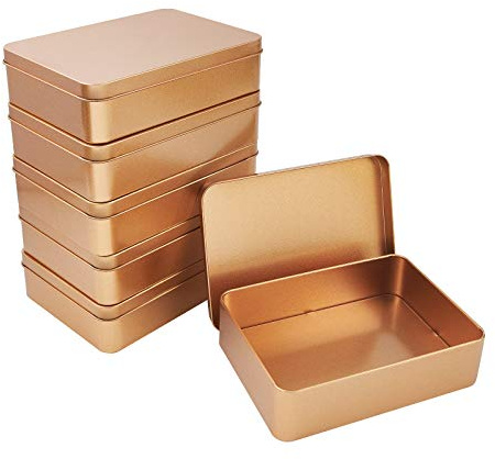 OLYCRAFT 5 Pezzi Scatola di Latta Rettangolare Scatola di Latta di Metallo con Coperchi Scatole di Latta Mini Contenitori di Scatole Portatili per Perline Stoccaggio Gioielli Oro Opaco 14.5x10.6cm
