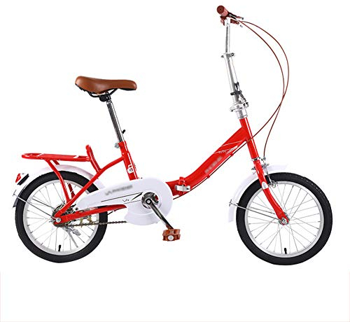 JHNEA 16 Zoll Faltrad Klapprad, Kohlenstoffstahlrahmen Fahrrad Klappfahrrad mit Ständer Gepäckträger Komfortsattel Campingrad Citybike,Red
