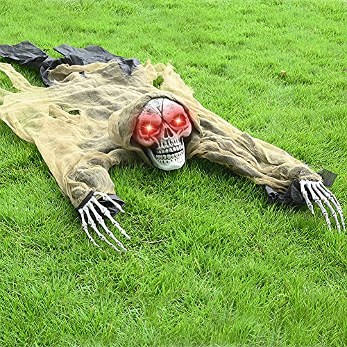 Halloween Skelett Groundbreaker Dekoration mit leuchtenden Augen und gruseligem Sound, Halloween Zombie Skelett Dekorationen für Outdoor Rasen Hof Terrasse Dekoration, Spukhaus Requisite Dekor