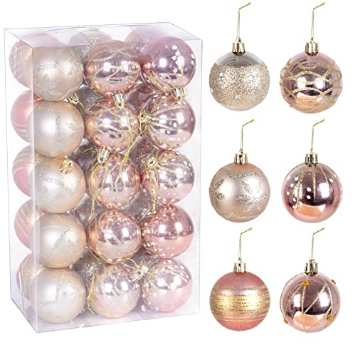 AGM 30 PCS Weihnachtskugeln 6 cm, Christbaumschmuck, Bruchsichere Glitzer-Ornamente, Hängekugel für Partys, Hochzeiten, Festivals (Roségold)