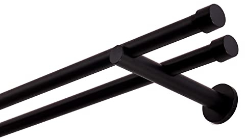 Gardinenstange schwarz 420 cm 2-läufig 19 mm aus Metall Wandbefestigung Endstück Kappe