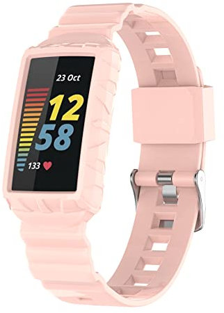 FONREST Compatible with Fitbit Charge 5/4/3 TPU Case and Band, Ultralight Washable Shockproof Sleek Armour Protective Cover with Watch Strap for Charge 3SE/4SE (Pink)