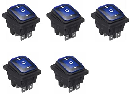 WANGCL 5PCS LED Impermeabile Interruttore a levetta 12V ON/off/ON 3 Posizioni Interruttore a bilanciere 6 Pin per Auto Barca Camion-KCD4 Blu