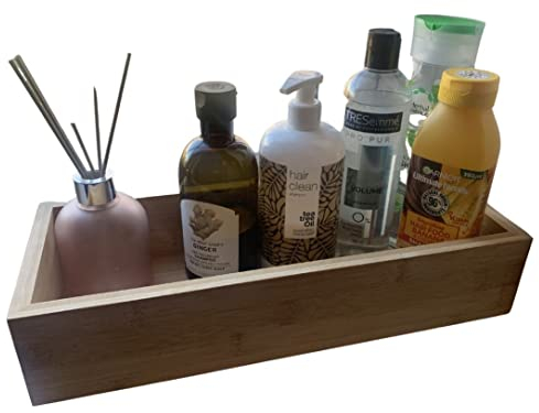 Bandeja organizadora de baño de bambú - Accesorio de baño de Madera de 38 cm - Patas Antideslizantes - Organizador de perfumes - Accesorios de baño - Bandeja para baño - Organizador de tocador