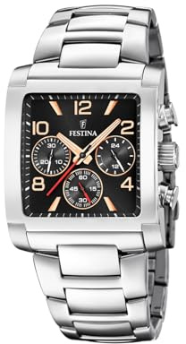 Festina Herrenuhr Analog aus Edelstahl 316l Silberfarben | Quarzwerk, Chronograph, Widerstandsfähiges Mineralglas, Wasserdicht 5 ATM F20652/4 Special Prices