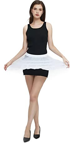 JCBFUME Women Crinoline Petticoat Hoops Skirt Short Half Slip Underskirt for Girls Wedding Bridal Underskirt Slip (Polyester Blend, White E-Ballet Flat)