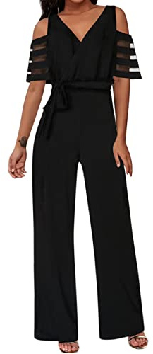MJGkhiy Tuta Jumpsuit Donna Sexy Pizzo Tinta Unita Playsuit Cocktail Overall Monopezzi Tutine Gambe Grandi Overall Jumpsuit Salopette Romper Baggy Tuta Eleganti Cotone Lino Pagliaccetti