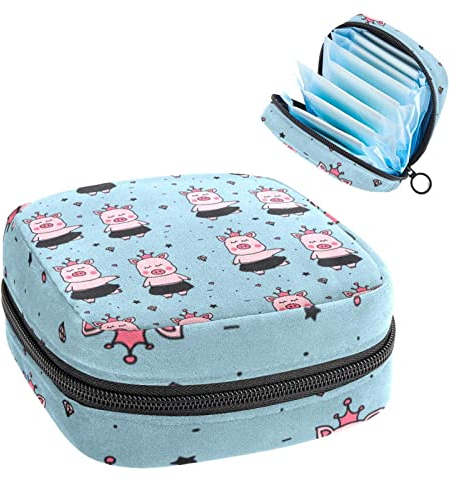 Pinke hawaiianische Tanzkrone, Schweine, Perioden-Tasche, tragbar, Tampon-Aufbewahrungstasche, Tampon-Halter für Geldbörse, femininer Produkt-Organizer, Mehrfarbig, 4.7x6.6x6.6 in/12x17x17 cm