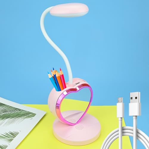 Lampe de bureau pour enfant fille - LED à intensité variable - Avec porte-stylo et ventilateur - Lampe de lecture douce pour les yeux - Avec capteur tactile - USB - Pour la lecture, l'apprentissage -