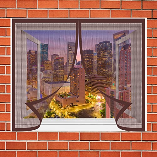 Fliegengitter für Fenster 130 x 160 cm Moskitonetz für Fenster Kinderleichte Klebemontage für Dachfenster mit Reißverschluss, Braun