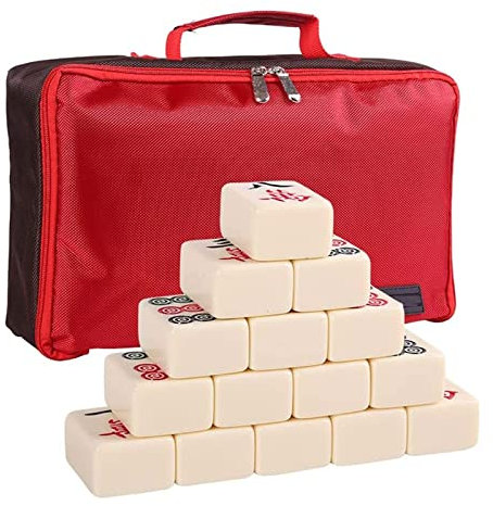 ZEONIK Mahjong Chinesisches Mahjong-Set, tragbar, interessante Mahjong-Sets, 144 tragbare Mah-Jong mit 4 Würfeln und Softcase-Tasche für Familienfeier, Picknick Mahjong Spiel