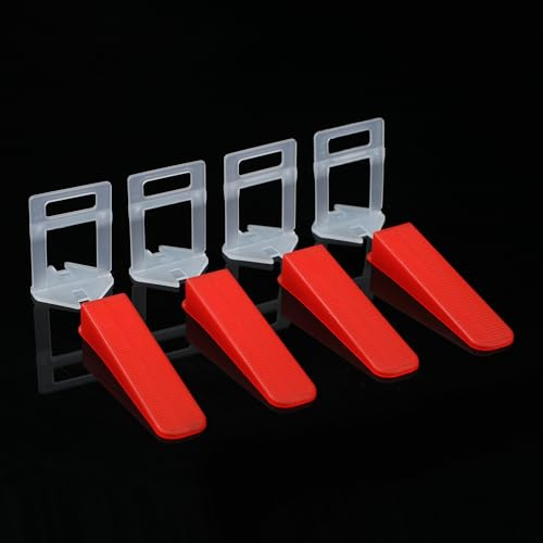TOPWAY 400 Pezzi Sistema di Livellamento per Piastrelle 1,5 mm, 300 x Linguette Clips Altezza 30mm + 100 x Cunei Riutilizzabili per Pavimenti Ceramica Installazione