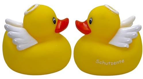 MIJOMA Juego de 2 patos de baño, juguetes para bañera, pintados a mano y sin látex, perfectos para fiestas, cumpleaños, Navidad, baby showers y más, decoración de baño, 8 cm de altura (ángel de la