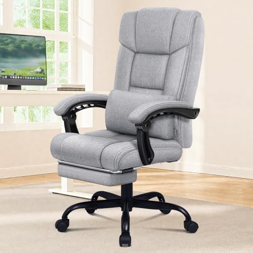 ALFORDSON Ergonomischer Bürostuhl, Computer-Schreibtischstuhl mit Fußstütze, Netzstuhl mit hoher Rückenlehne, Drehstuhl mit 150°-Neigung, Stoffmaterial, Grau