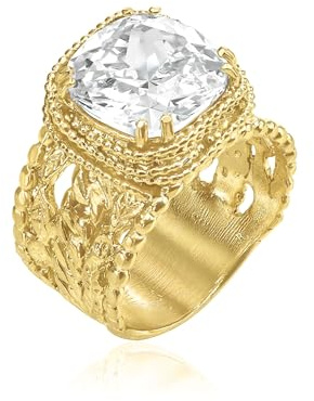 JEAN RACHEL JEWELRY Bague en argent sterling 925 et plaqué or 14 carats – Feuille tressée granule avec oxyde de zirconium – Design vintage – Hypoallergénique, sans plomb et sans nickel, fabriquée à la